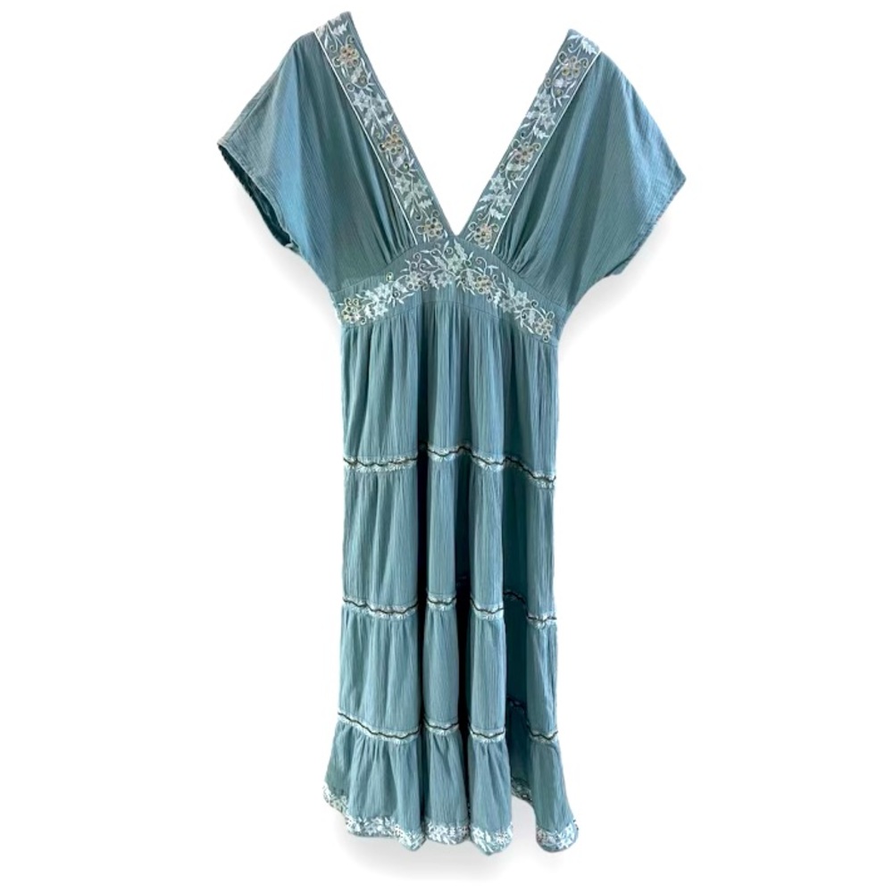 ASOS Y.A.S. Women’s Selma Beaded Embroidered Tiered Blue Maxi Dress Size Large